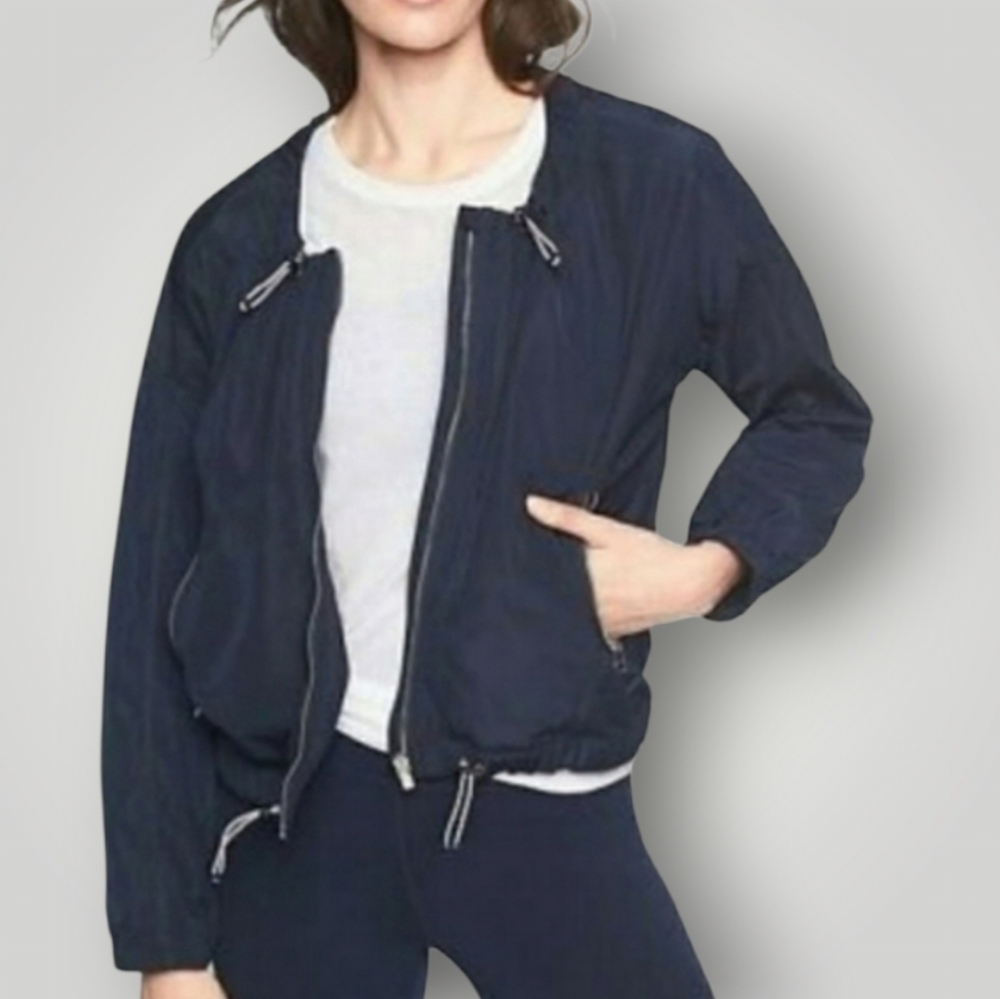 Athleta‎ Chill Bomber Jacket XL Navy Blue Windbreaker Gorpcore Athleisure Soft